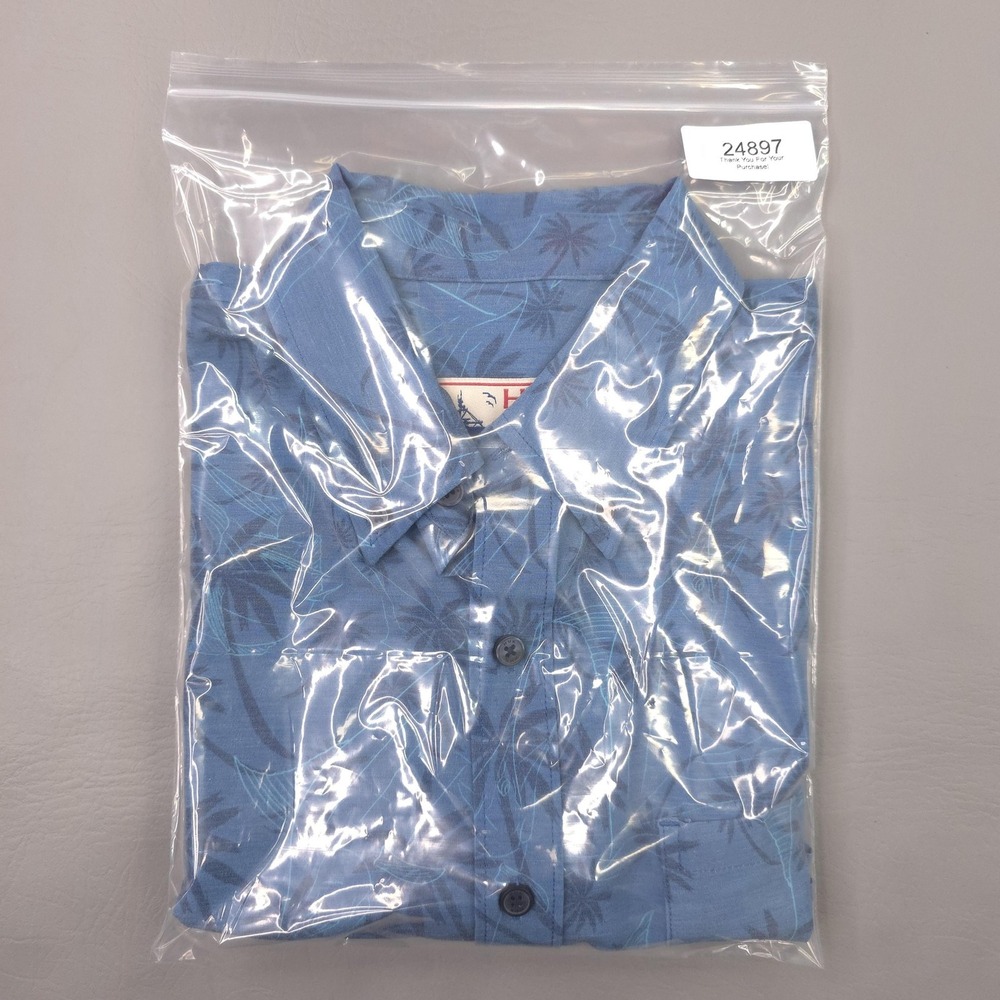 Huk Shirt Mens Small Blue Fish Palm Tree Short Sleeve Button Up Fishing Stretch - Picture 10 of 10